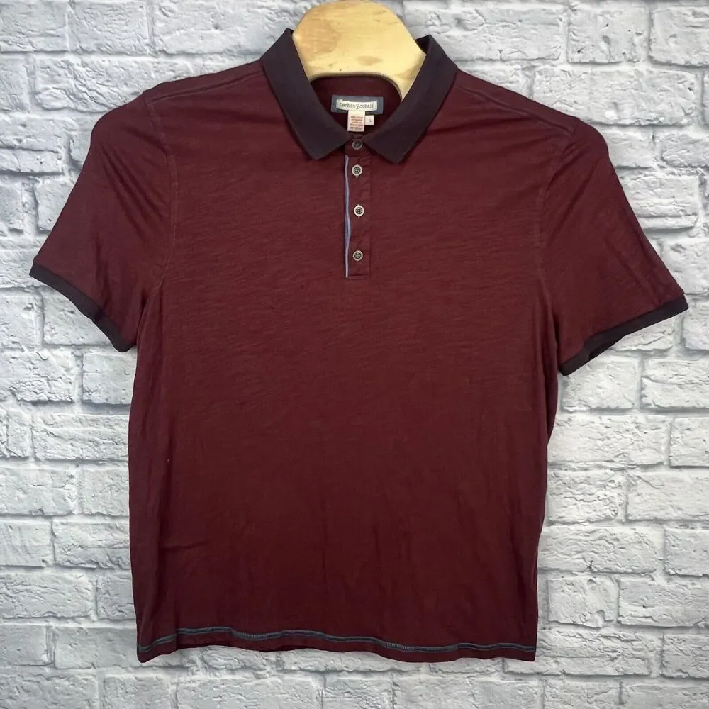 Carbon 2 Cobalt Shirt Mens Burgundy Red Casual 4 Button Polo Cotton Size Large‎